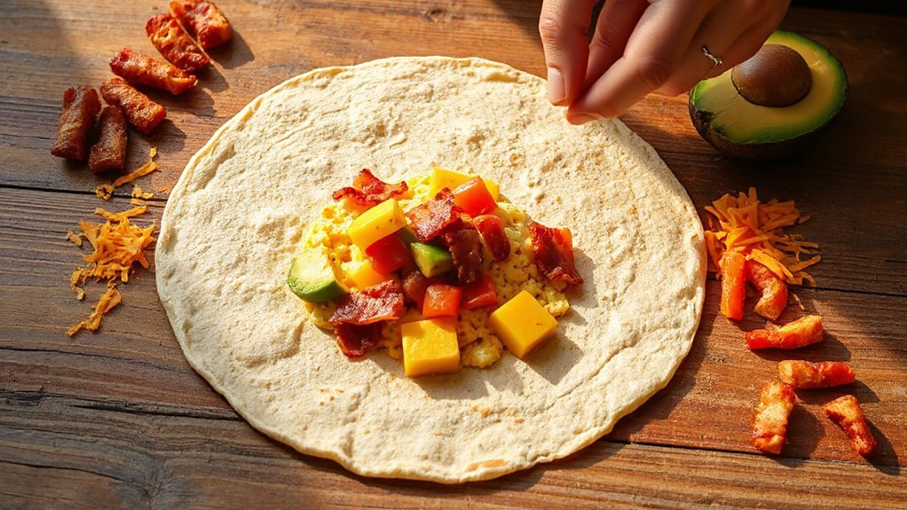 sausage eggs spinach tortillas